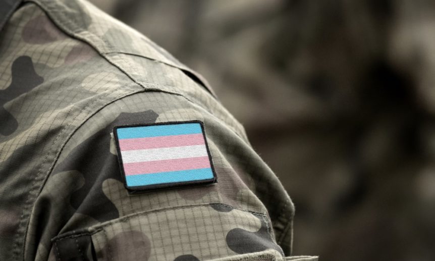 Transgender Pride Flag on military uniform