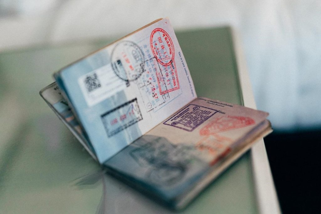 Visa stamp in a passport