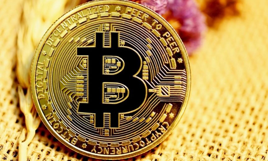 Bitcoin on a woven surface